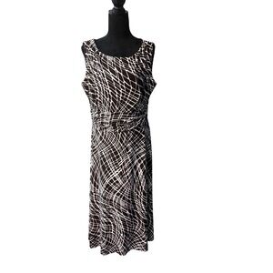 Perceptions Women's Sleeveless Brown & White Geometric Print Midi Dress Sz 18